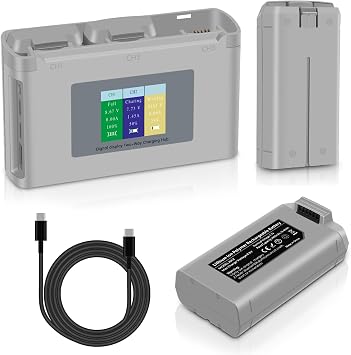 مجموعة شاحن Fantasyo Intelligent Mini 2 Battery 2 Pack 2400mAh و3 Channel Smart LED ثنائي الاتجاه متوافقة مع طائرات DJI Mini 2/SE/2 SE/4K Series Drones