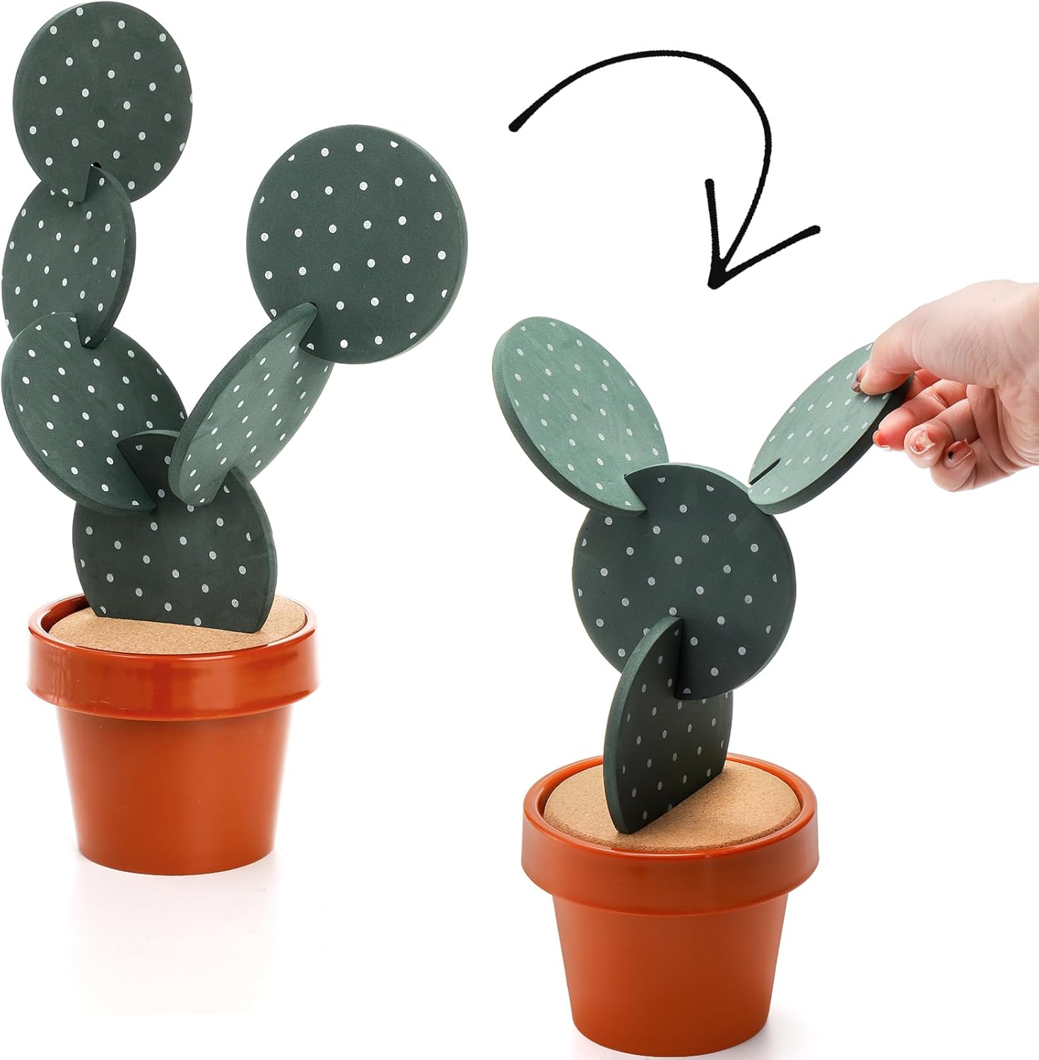 Coloch 12 Pieces Cactus Coasters Set for Drinks, Novelty Coasters with Flowerpot Holder Decorative Table Protection Funny Cactus Gift for Home, Office, Bar Decor