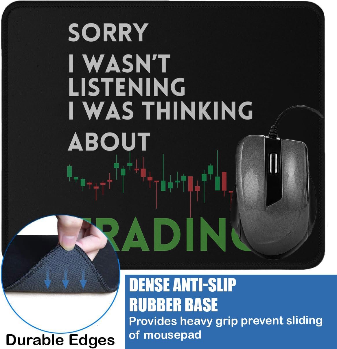 Trading Stock Market Mousepad, Thinking About Trading Candlestick Chart Design, Anti-Slip Rubber Base, 9.5x7.9 Inches, Washable Surface image 2