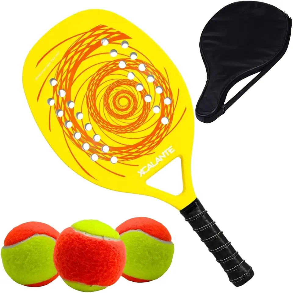 Kit Raquete Para Beach Tennis Profissional em Fibra Carbono Com Capa Protetora e 3 Bolinhas de Beach Tennis Para Iniciantes e Profissionais