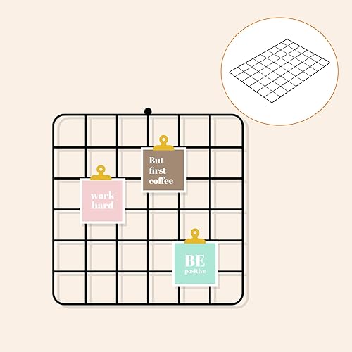 Miniatura 9 de YOKIVE 3 paneles de rejilla de alambre de hierro, paneles decorativos  Soportes de exhibición de fotos para colgar fotos y oficina (negro, 24 x 12