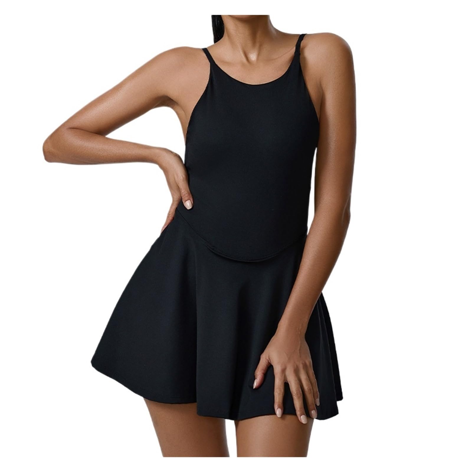 Robe Femme Sport Ensemble de Yoga for Femmes, survêtements, Barboteuses Fitness, Sport, Dos Nu, Une pièce, Combinaisons d'entraînement Robe Tennis Femme(Black,XL)