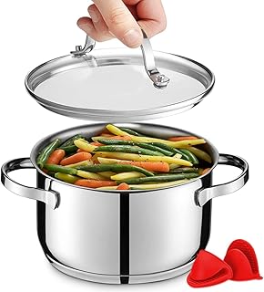 Sponsored Ad - GOURMEX 1.9 Qt Induction Casserole | Stainless Steel Pot With Glass Cookware Lid | Interior Measurement Mar...