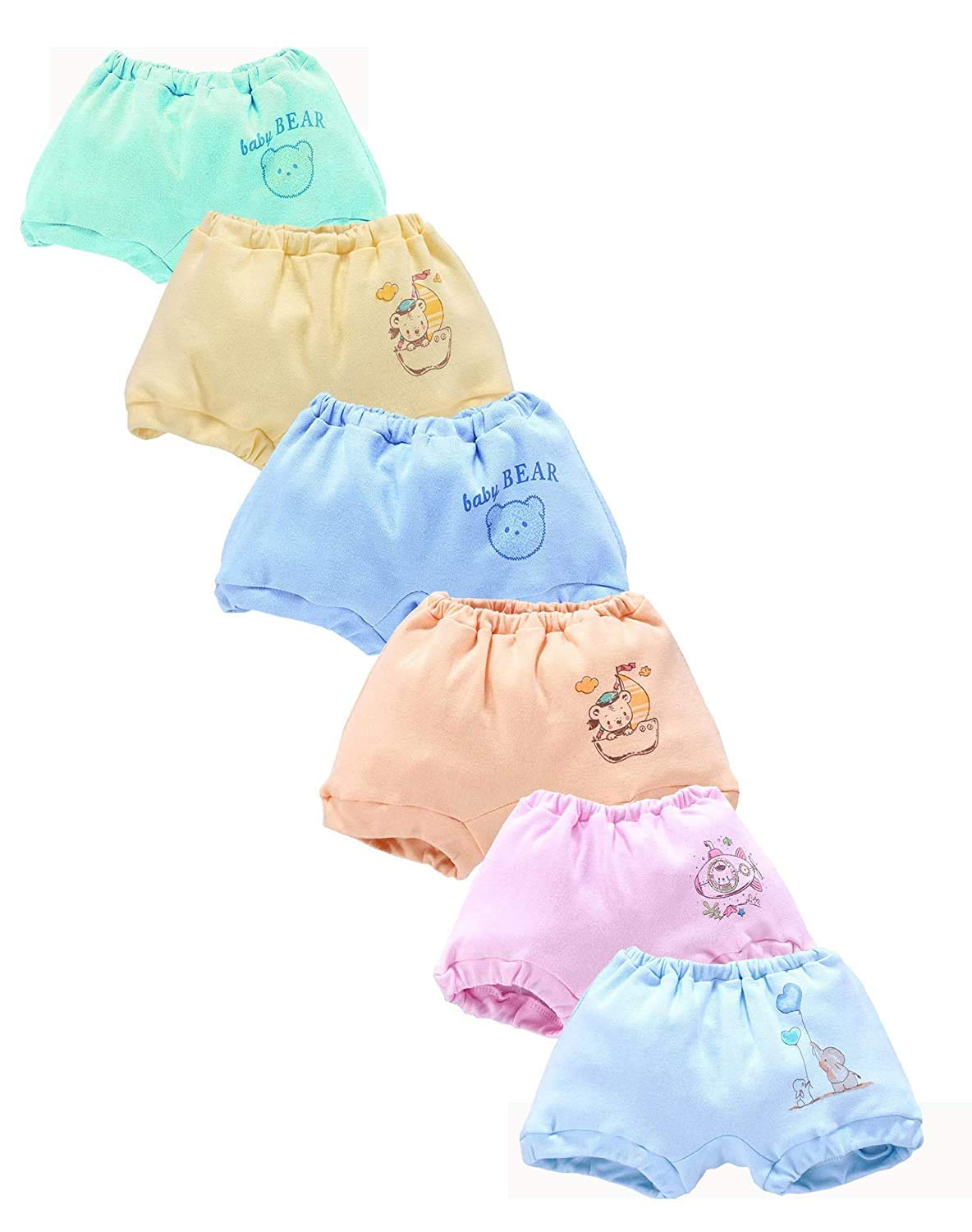 JACK N JILLCotton Baby Girl's & Boy's Panties/Drawers Set Of 6 (Light 1, 1-2 Years),Multi
