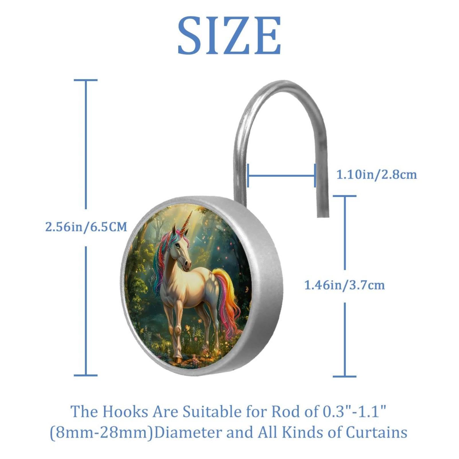 12pcs Glass Shower Curtain Hooks, Rust Resistant Decorative Shower Rings for Bathroom Living Room,Stainless Steel Hooks for Shower Curtain and Liner Rods (Spring Sun Unicorn)