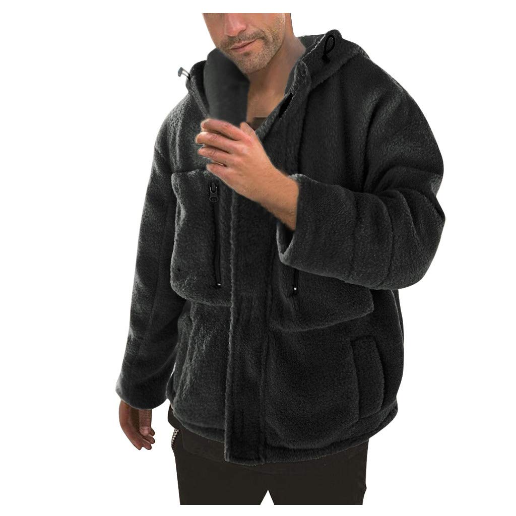 Pan Hui Men's Lined Full Zip Fleece Solid Hoodie Jacket Heavyweight Winter Sweatshirt Fleece Sherpa Lined Warm Jacket