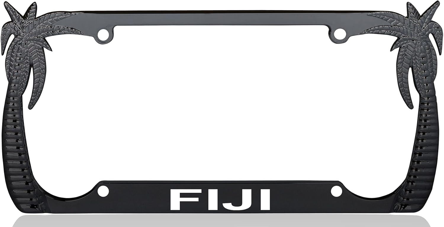 Fiji Palm Tree Design Black Metal License Plate Auto Tag Frame, T62