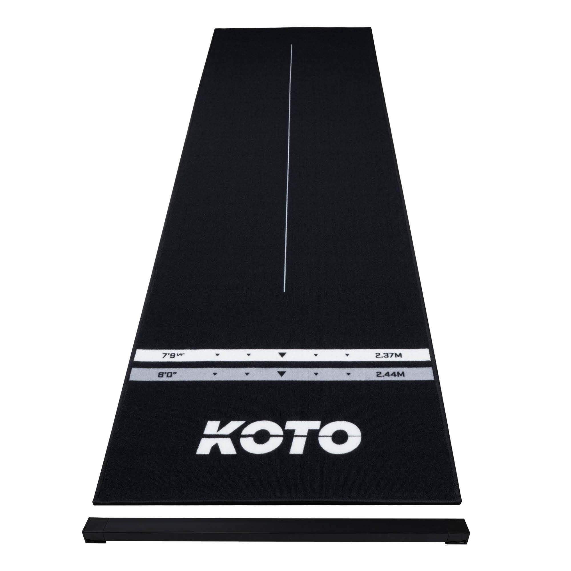 KOTO - Tapis de Fléchettes Checkout Oche Noir 285 x 80 cm + Oche INCL. Indicateur de Score, Antidérapant, Tapis Flechette Sol