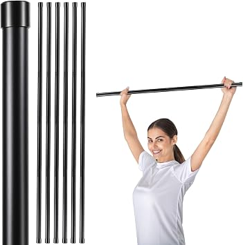 6 Set 5ft Yoga Stick Adjustable Stretching Sticks, Black Exercise Stick with Non-slip Rubber Ends, Posture Corrector Stretch Tool for Mobility Training, Workout, Balance Fitness Per Set 5ft, Black
