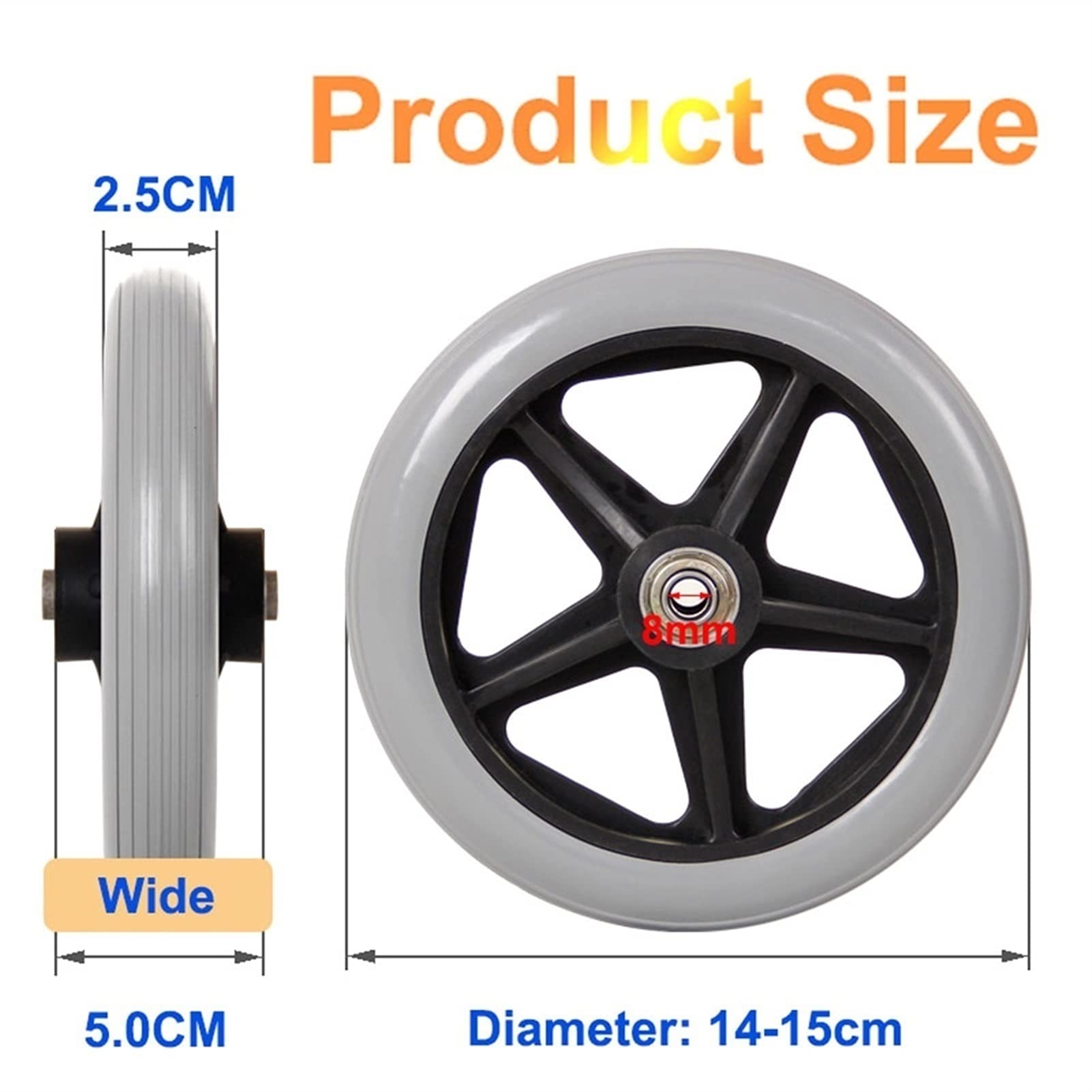 LekLai Rueda de Repuesto para Silla de Ruedas, Paquete de 2 Ruedas Universales para Silla de Ruedas, Rueda Delantera Profesional para Silla de Ruedas, Repuesto de Ruedas Delanteras Sólidas para Sill