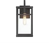 Vista 9 de Blake - Lámpara moderna de metal y cristal transparente para exteriores, color negro