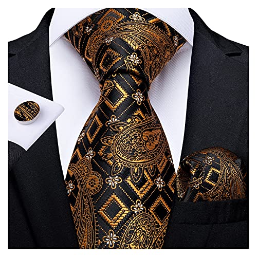 PJRYC Men Tie Gold Black Striped Silk Wedding Tie For Men Cufflinks Tie Gift Set (Color : Emerald Green)