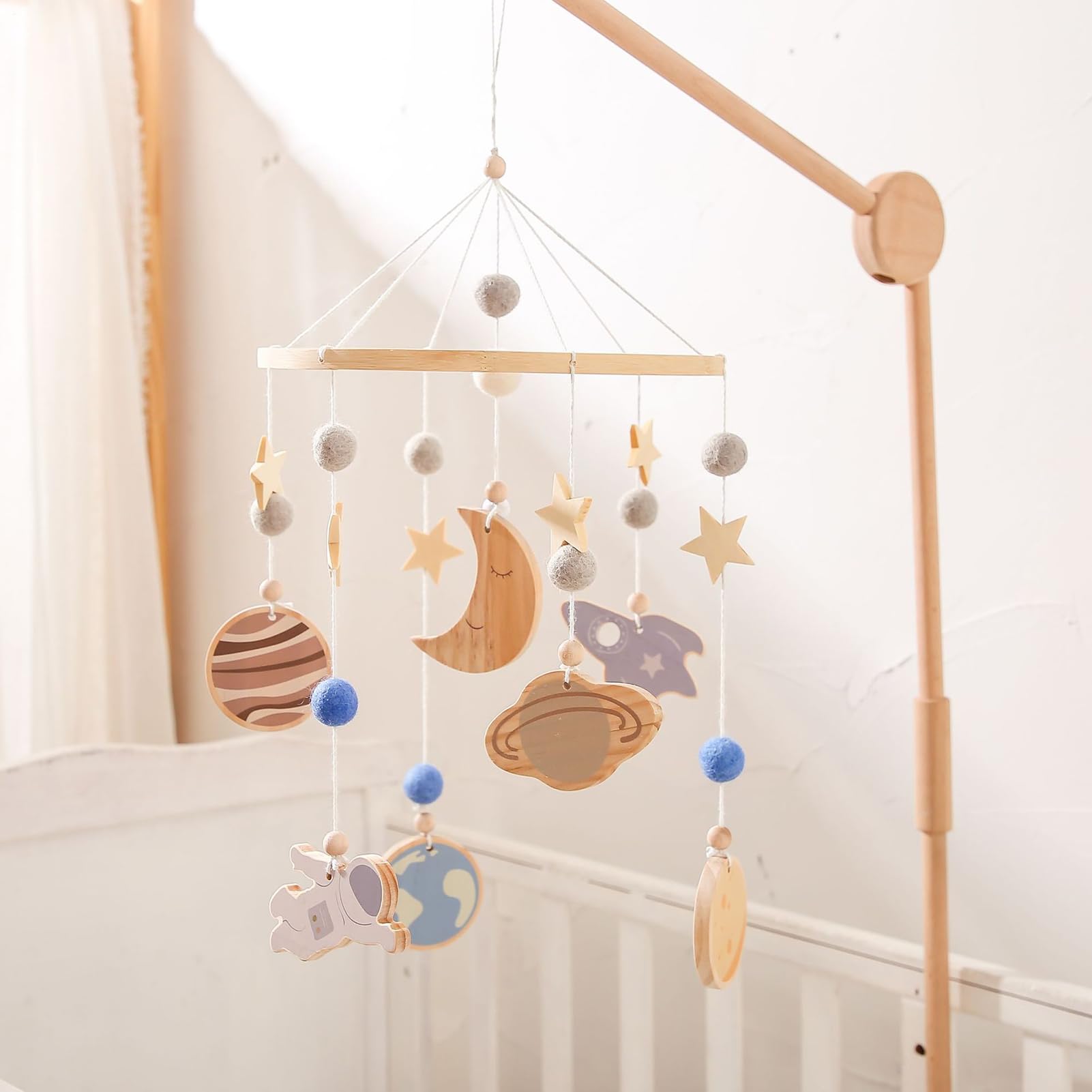Mobile per culla in legno, design girevole a 360°, rilassante, con del | Mobile da appendere in legno per culla per camera dei bambini, biancheria da letto, gioco, sonno, viaggio e notte