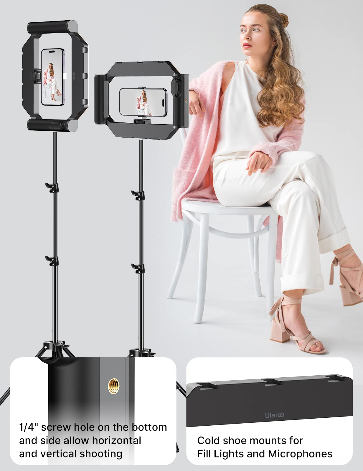 Ulanzi U-Rig Smartphone Video Rig con Luz, Estabilizador de Teléfono Móvil y Cámara SLR para Smartphones de 4-7 Pulgadas