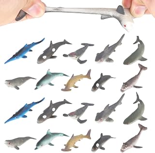 Shark Toy Figure, 20 Pack Rubber Bath Toy Set,Super Stretches Material TPR, Ocean Sea Animal Floating Bathtub Toy Party Favors,Realistic Shark Dolphin Whale Figure