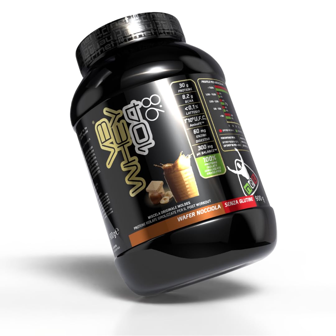 NET Integratori VB WHEY 104 9.8 Optipep - 900g Wafer Nocciola - Proteine Isolate Idrolizzate per via Enzimatica Con EAA e BCAA - Massimizza Sintesi Proteica, Crescita e Mantenimento Muscolare