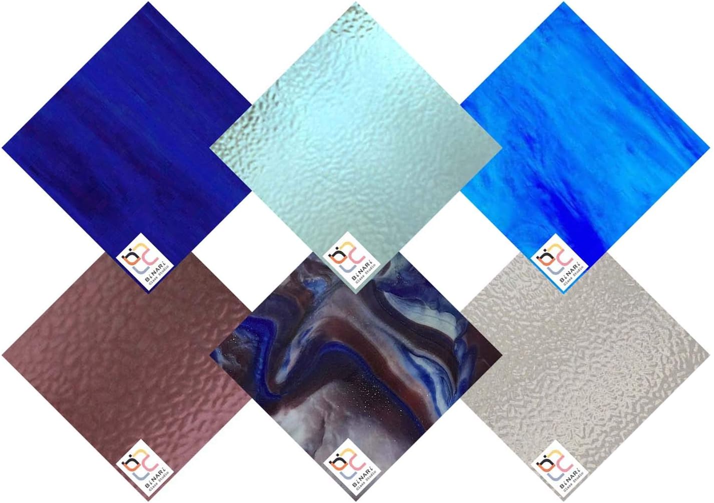 Wissmach 6 Sheet Mixed Color Variety Stained Glass Pack, ICY Stone, (8"X10") by BiNARi Glass Studio