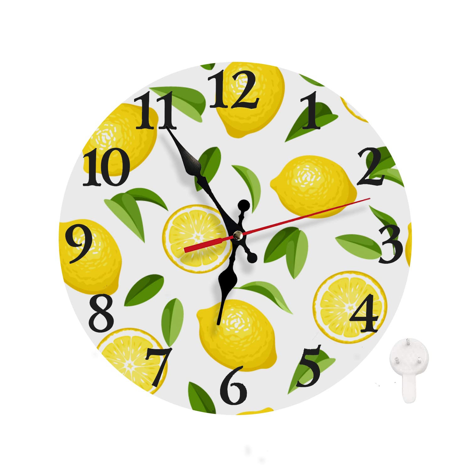 LOKMU Silent Non Ticking Clock 10 Inch,Round Wall Clock,Decorative for Living Room, Kitchen, Home,Bathroom, Bedroom, Office or School Yellow Lemons Pattern in Cartoon Style