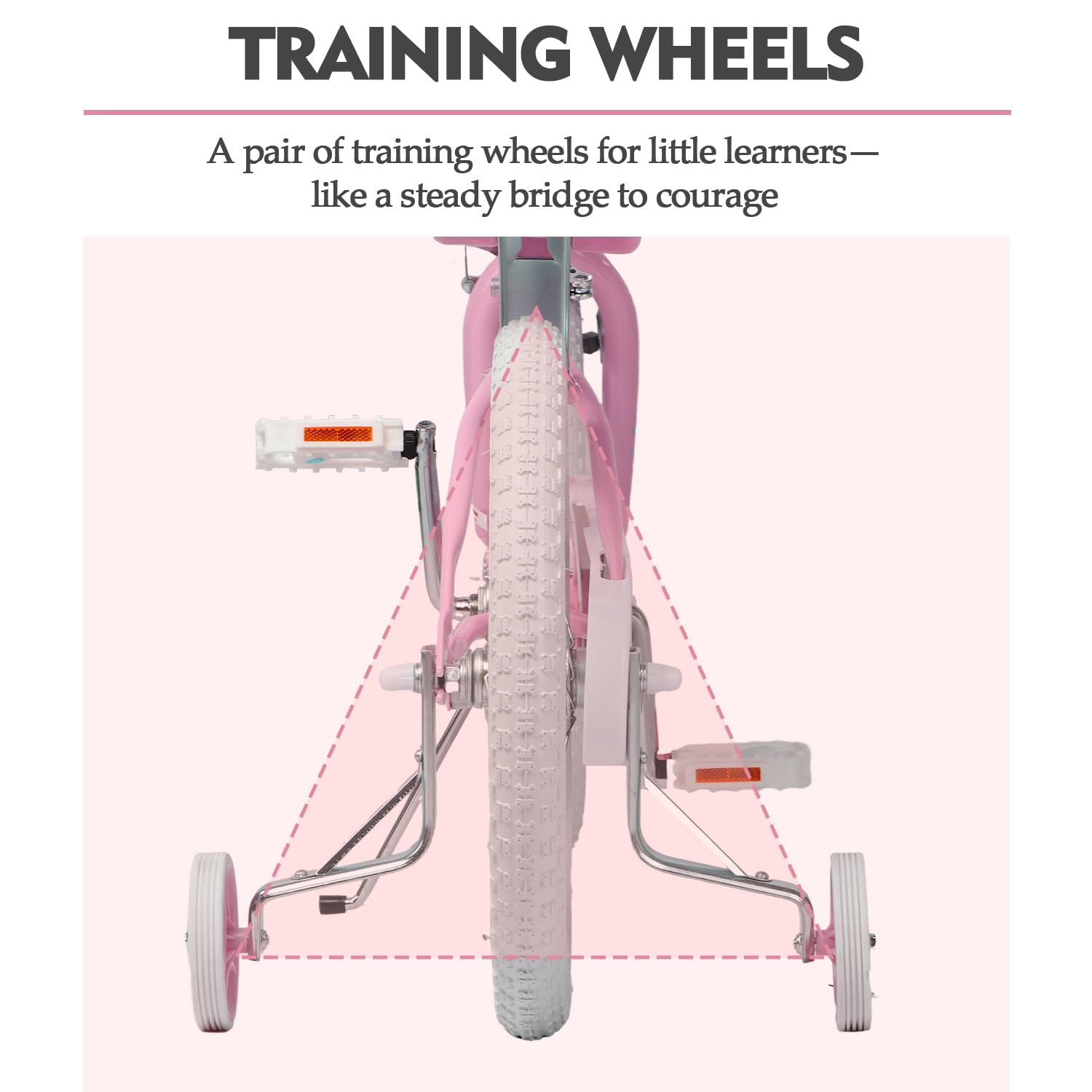 Bicicletta per Bambini 12 Pollici, Stile Principessa con Cestino e Rotelle di Supporto, Rosa