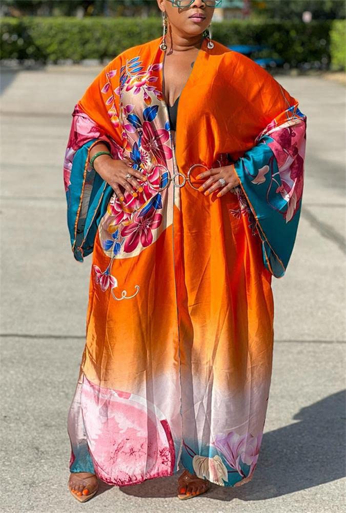 cu4eve Summer Cardigan For Women Lightweight Satin Open Front Long Kimono Swimsuit Cover Ups Silk Robe Plus Size