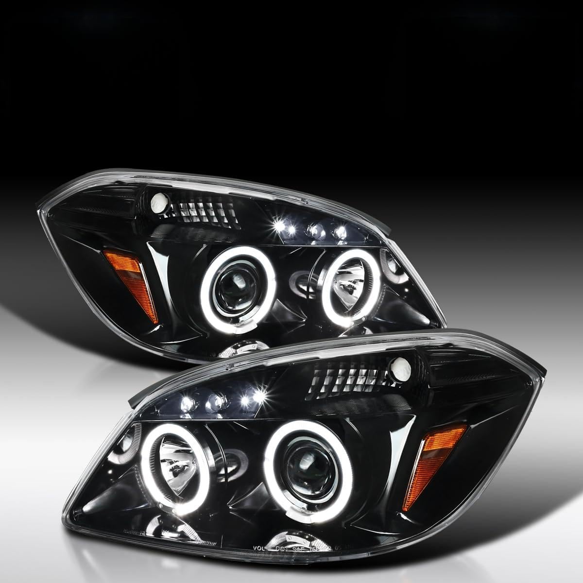 AUTOZENSATION Compatible with 2005-2010 Chevy Cobalt, 2007-2009 Pontiac G5, 2005-2006 Pontiac Pursuit, Left + Right Pair Headlamps Assembly, Jet Black LED Projector Headlights