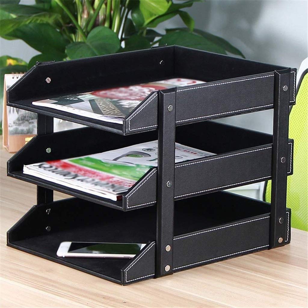 Organizador de bandeja de documentos de cuero de 3 niveles, organizador de escritorio, bandeja de papel para archivos, papelería, periódicos, correo, suministros de oficina