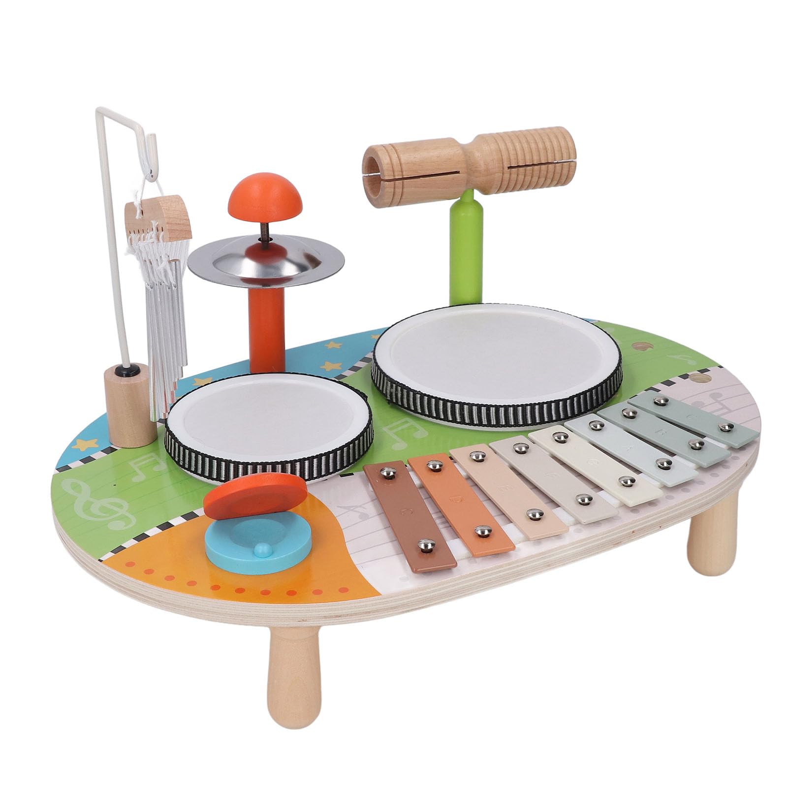 Juego de batería para niños, tambor multifuncional y carillón de viento, instrumento de percusión, explicación musical, juguete de educación temprana para niños