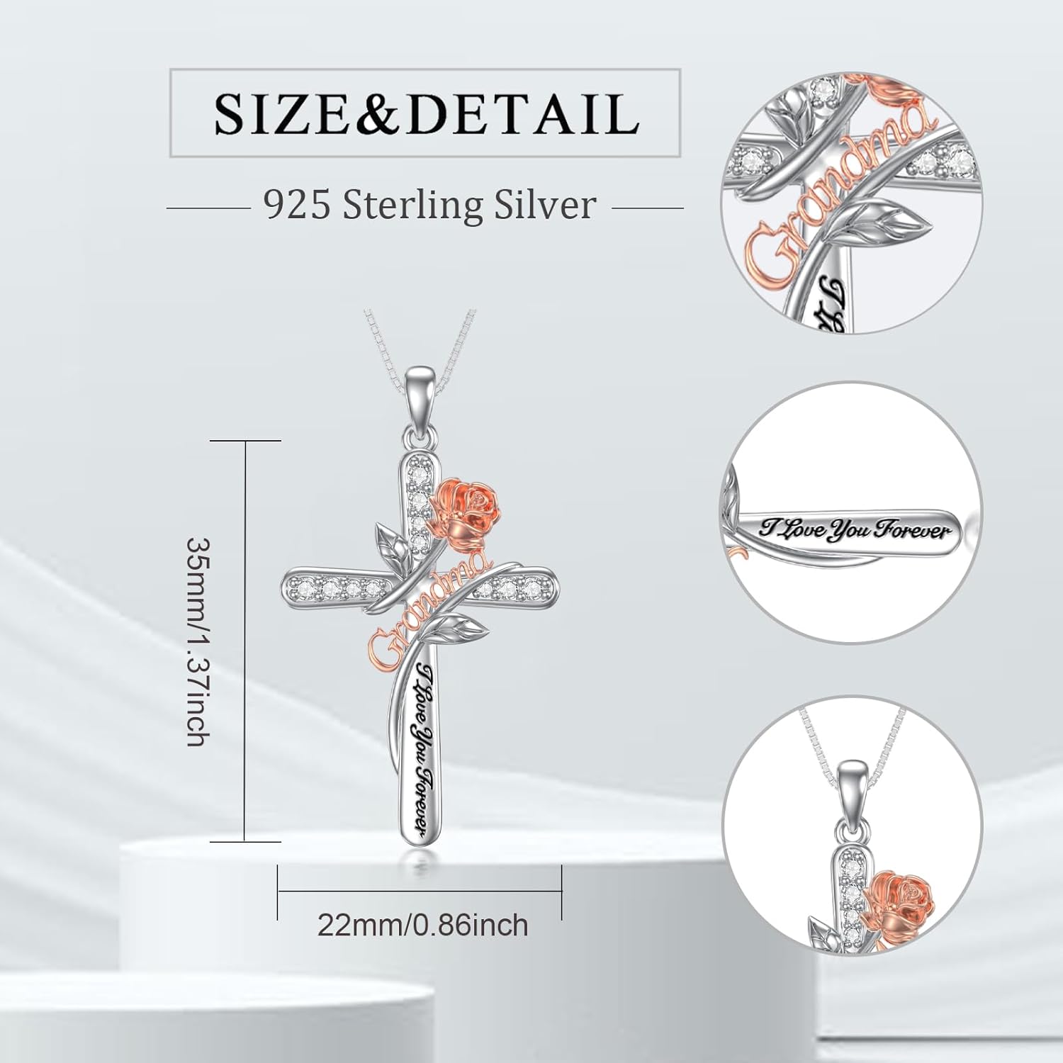 Rose Flower Love Necklaces Sterling Silver Cross Pendant Jewelry Gifts for Mom/Grandma/Nana/Love/Daughter I Love You Forever Necklaces - Image 2