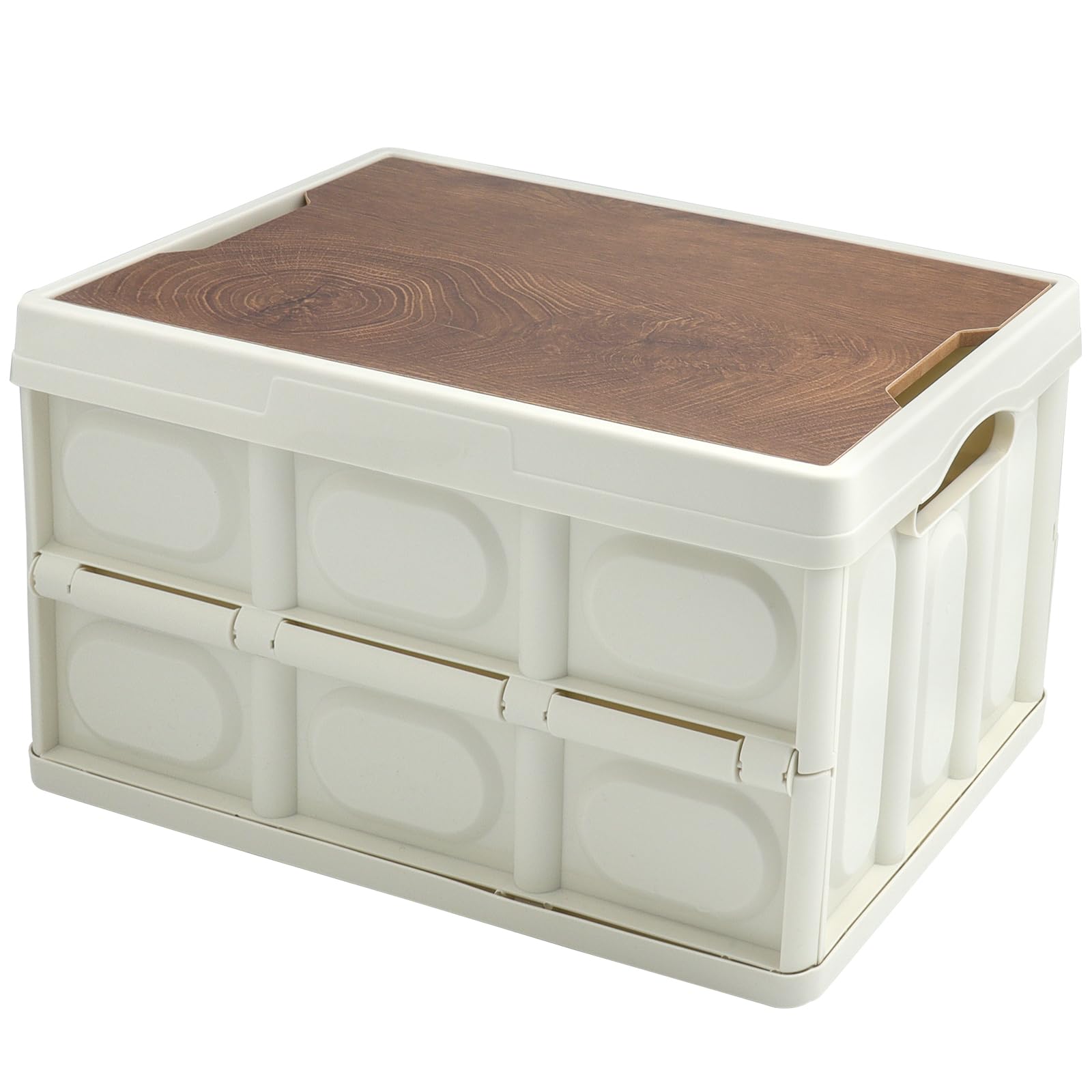 LHNNDM Folding Storage Bin with Lid 30L Storage Box Container Stackable Shelf Baskets Cloth Closet Car Organizers Outdoor Picnic Transport Box Toy Clothes Books Holder (white, 42×28×23.5cm)