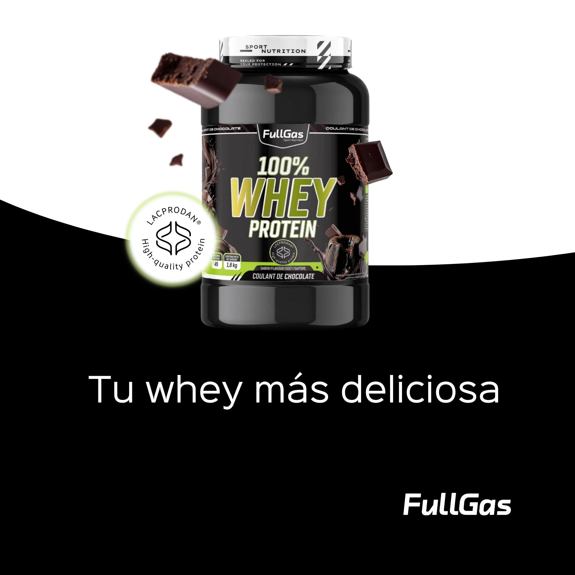 FullGas Concentrado de Proteína de Suero | Sabor Coulant de Chocolate | 1,8kg | 100% Whey Protein Concentrate | Incluye Dosificador | Vegetariano y Sin Gluten