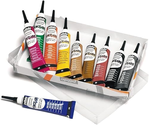 Pebeo 036100 Porcelaine 150 - Juego de 10 contornos de pintura de porcelana variados, tubos de 0.7 fl oz