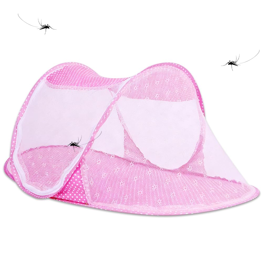 Moustiquaire Pliable, Moustiquaire de Voyage Pop Up avec Fermeture Éclair Répulsif Anti-Moustiques à 360° Tente Moustiquaires sans Installation pour Voyage, Camping, Dortoir, Maison, Pink