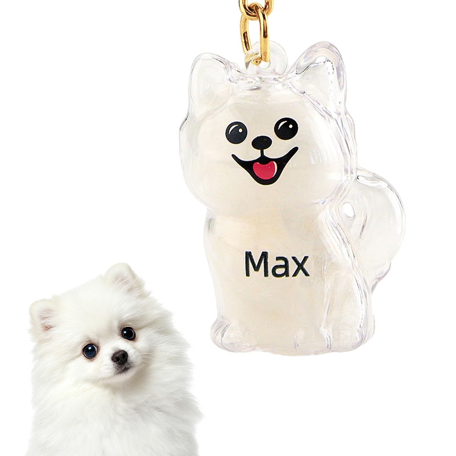 VEELU Dog Hair Collector Keychain Charm Memorial Storage Box - Custom Dog Hair Keychain with Name - Personalised Pet Fur Keepsake - Customised Dog Memorial Gifts for Loss of Dog