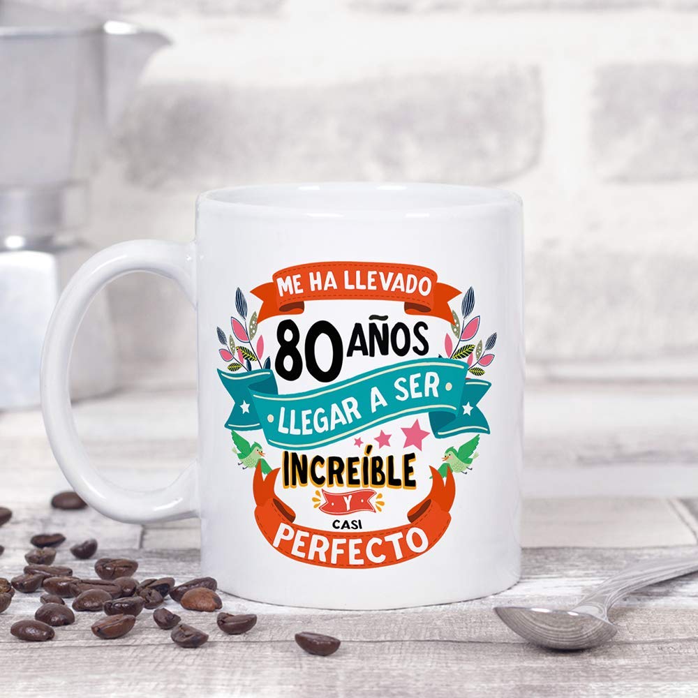 MUGFFINS Taza 80 Cumpleaños - "Me ha llevado 80 años llegar a ser increíble y casi perfecto - Regalos Desayuno Feliz Cumpleaños — view 7