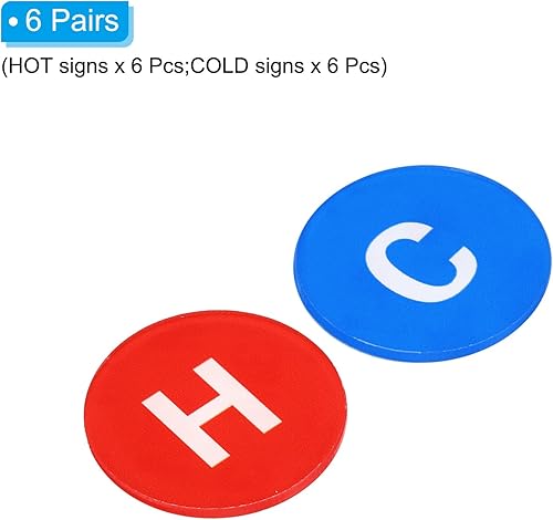 Miniatura 3 de PATIKIL Etiqueta autoadhesiva CH de agua, 6 pares12 unidades de acrílico de forma redonda calientefría para fregaderos de grifos, rojoazul