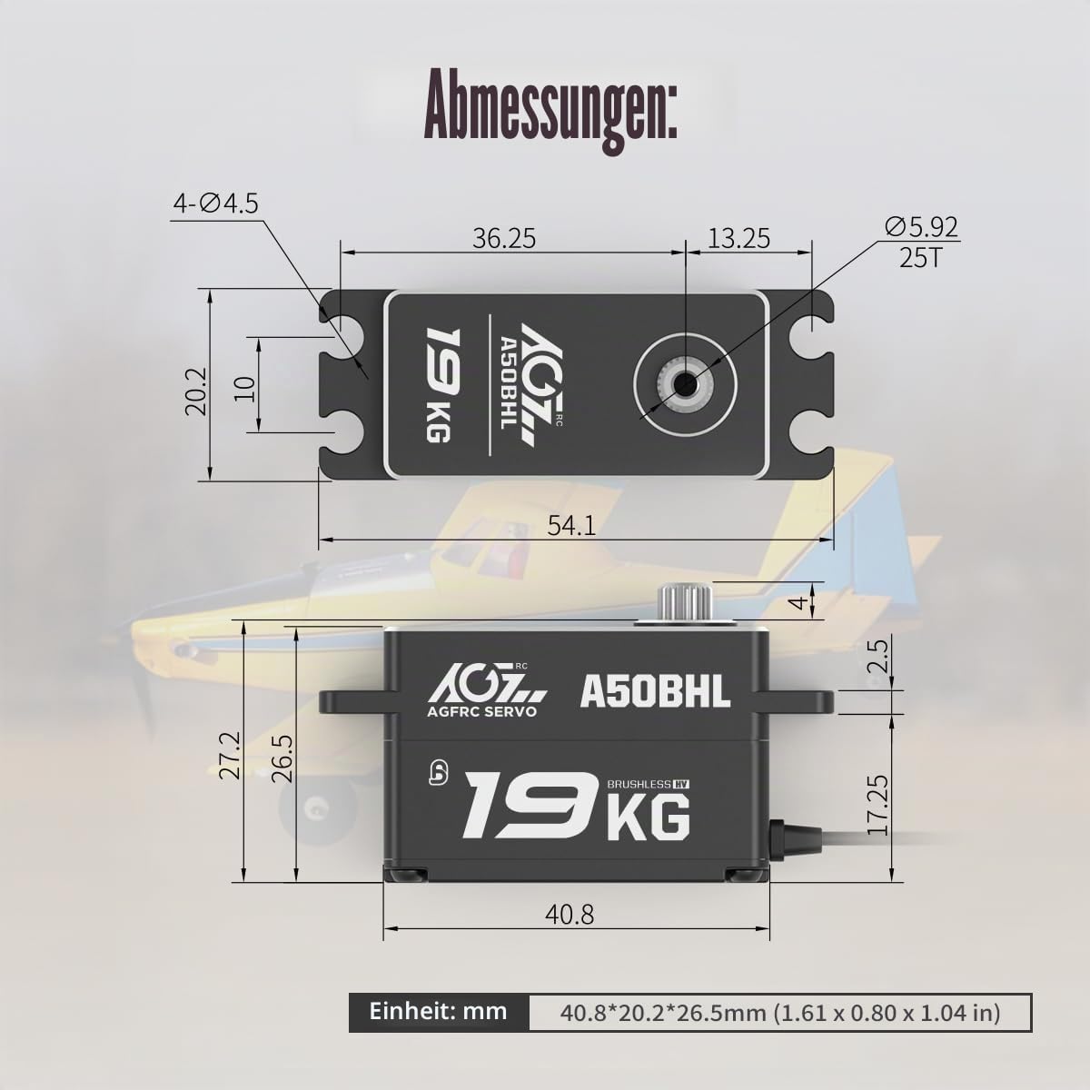 AGFRC 19 kg Low-Profile-programmierbarer RC-Lenk-Servo – 0,073 Sekunden Hochgeschwindigkeits-Vollmetallgetriebe, bürstenloser schwarzer Servo mit 25T Metall-Servohorn für 1/10 RC Drift-Auto