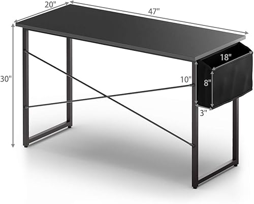 Miniatura 2 de IFANNY Escritorio para computadora, escritorio simple con bolsa de almacenamiento y marco de metal, escritorio de estudio de madera para dormitorio,