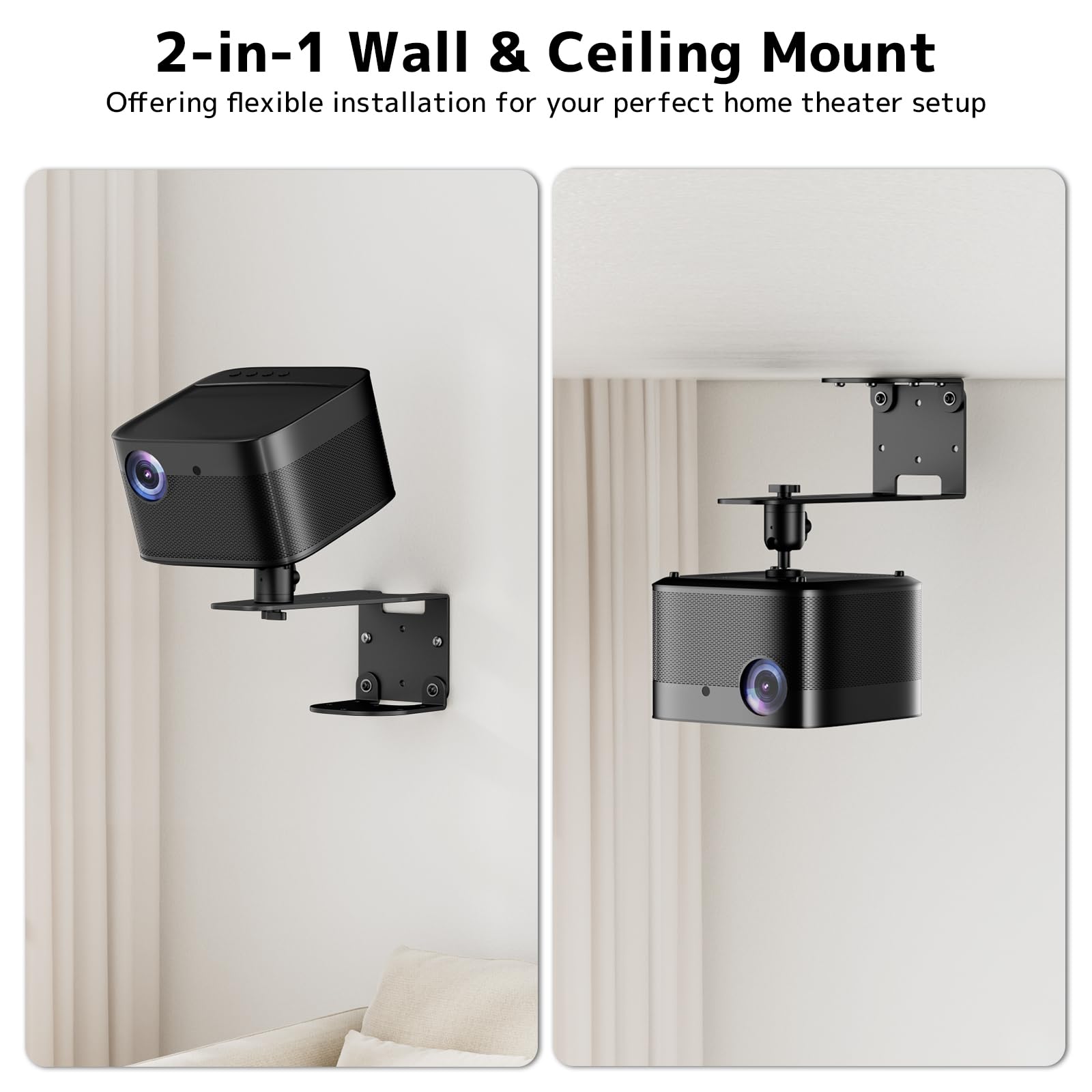 PUTORSEN Projektor Wandhalterung – Beamer Decken- und Wandhalterung Halter mit 1/4-Zoll Gewinde, bis 10 kg (Wand) / 6 kg (Decke), 360° drehbar & 12 cm verstellbar für Heimkino, Büro, Beamer Zubehör