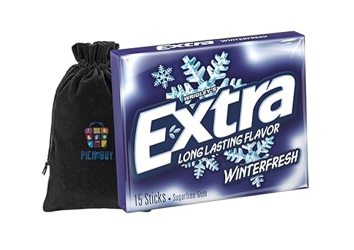 PickN Buy Paquete Se adapta a la goma de mascar Wrigley Extra Winterfresh sabor, 15 palitos con bolsa de malla de gomitas agrias (Winterfresh, 8
