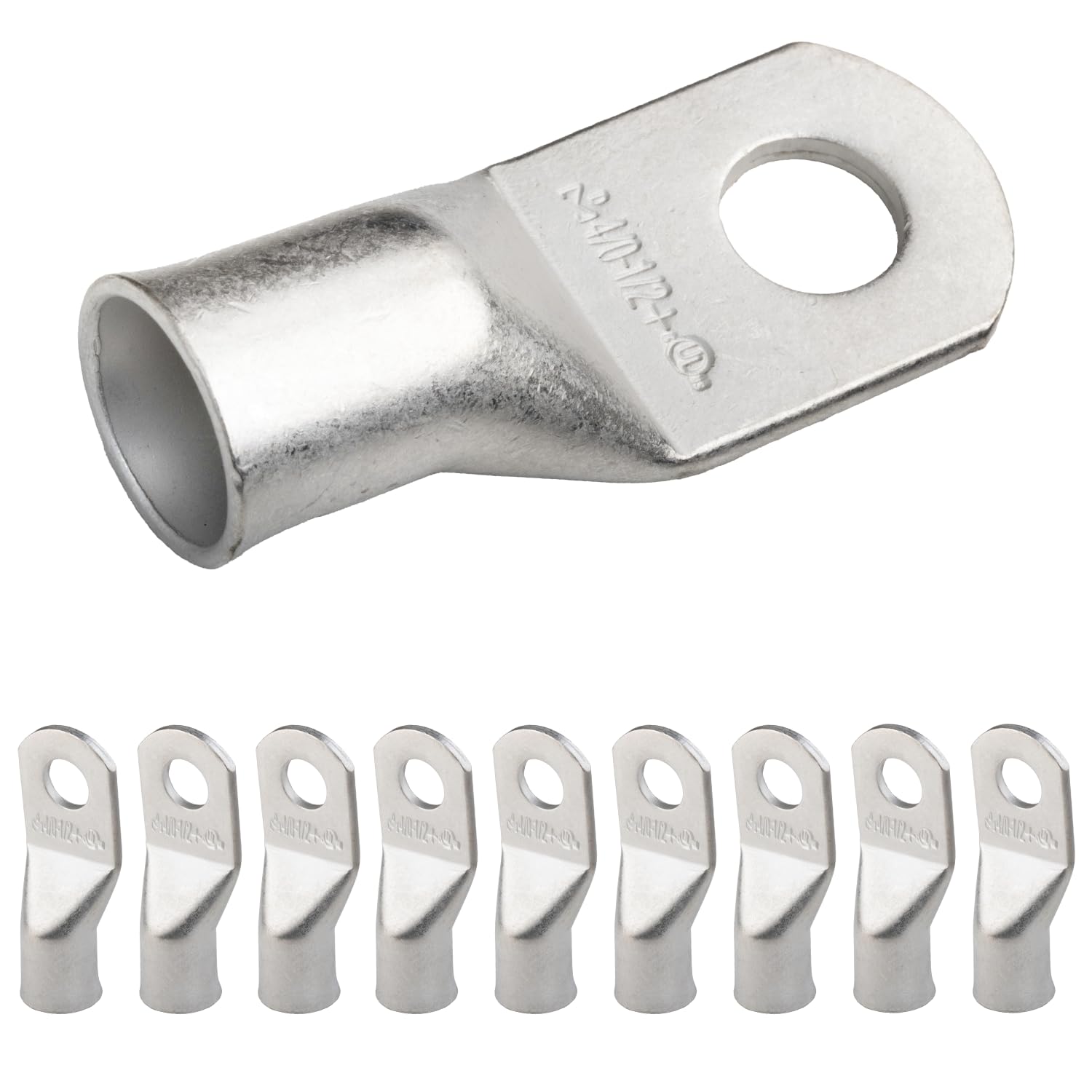 SELTERM 4/0 AWG XL (120 mm²) - 1/2" (M12) ⌀ Hole UL Marine Grade Wire Lugs, Battery Cable Ends, Tinned Copper Eyelets, Tubular Ring Terminal Connectors [B102] - 10 Pack