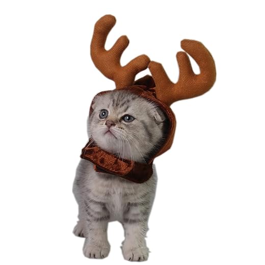 Cat Elk Hat Reindeer Antler Cap Christmas Kitten Costume Accessories for Xmas Theme Dress Up Halloween Party