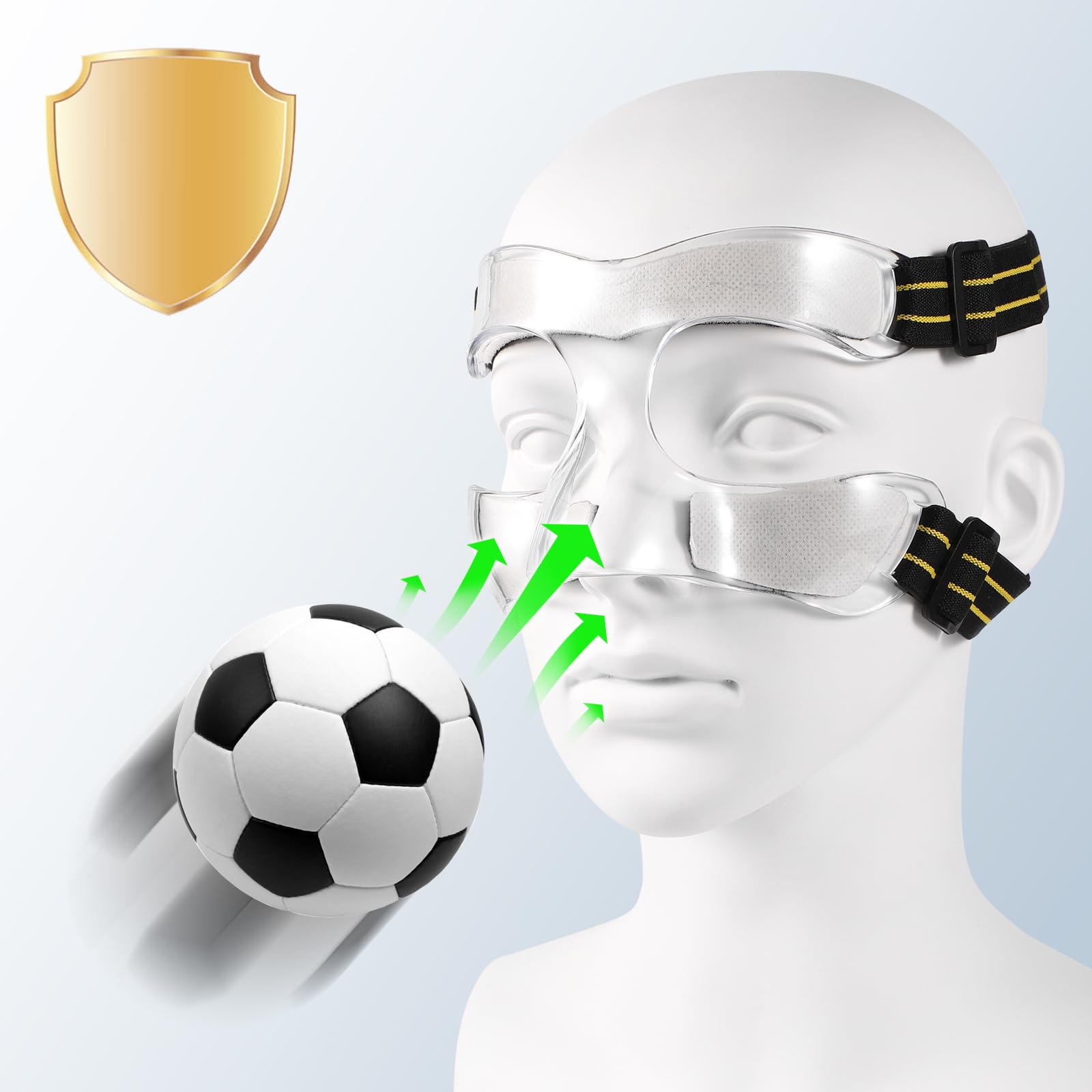 Protège Nez Cassé, 15x9,5cm Protège Nez Jaune Noir Masque pour Nez Cassé de Sport Réglable avec Rembourrage Protection du Nez pour Le Basket-Ball Football Baseball (Demi-Couverture)