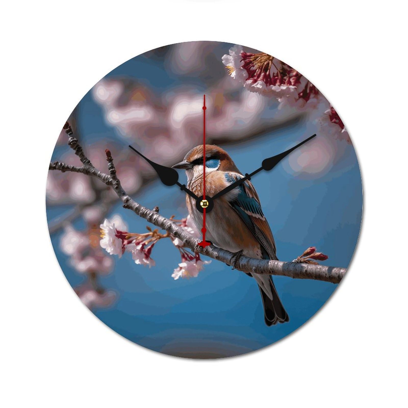 Horloge murale en bois oiseau moderne noire ronde 25cm sans cadre ni échelle pour salon