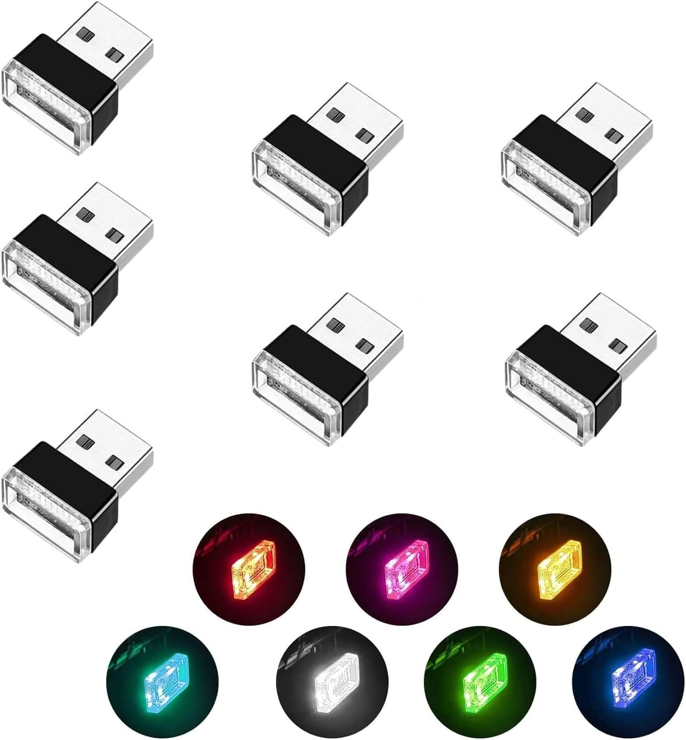 Lot 3 Mini Lampes LED USB Intérieur Voiture - Lumière Ambiance Tactile Et Commande Vocale RGB