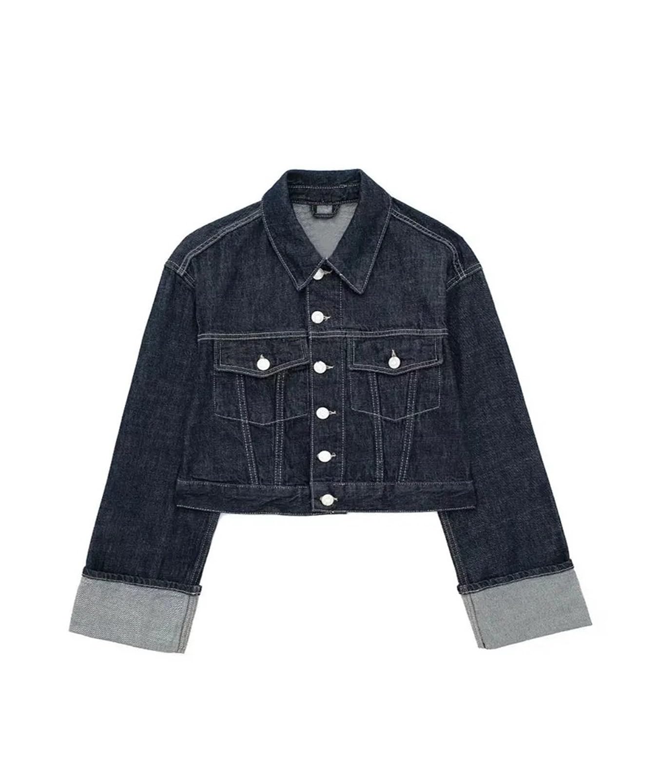 Chaqueta vaquera vintage for mujer, con solapa de un solo pecho, manga larga y bolsillos, chaqueta azul oscuro, estilo High Street