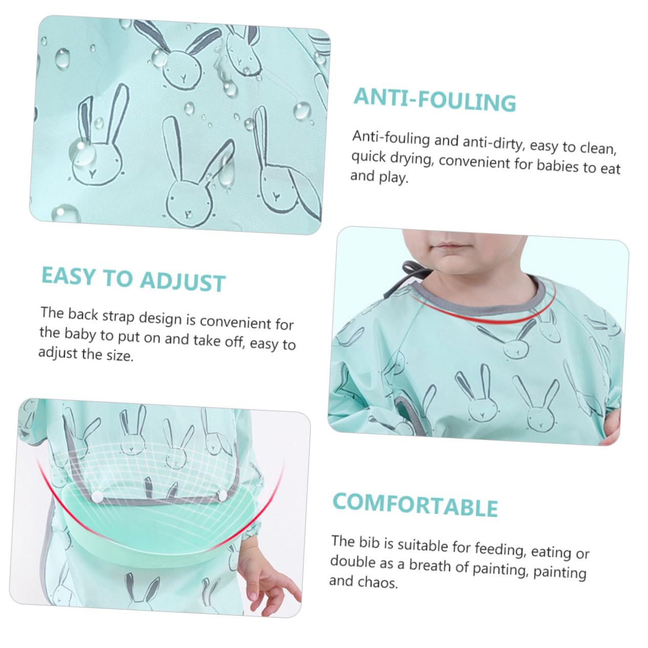 TOYANDONA 3juegos Bibs Impermeables Para Bebés Conjunto De Delantal De Manga Larga Protege Ropa Comidas y Fácil De Limpiar y Reutilizable Diseño Divertido De Conejito