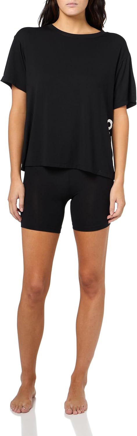 HUGO womens Exposed Waistband Logo Collar T-shirt and Shorts Set