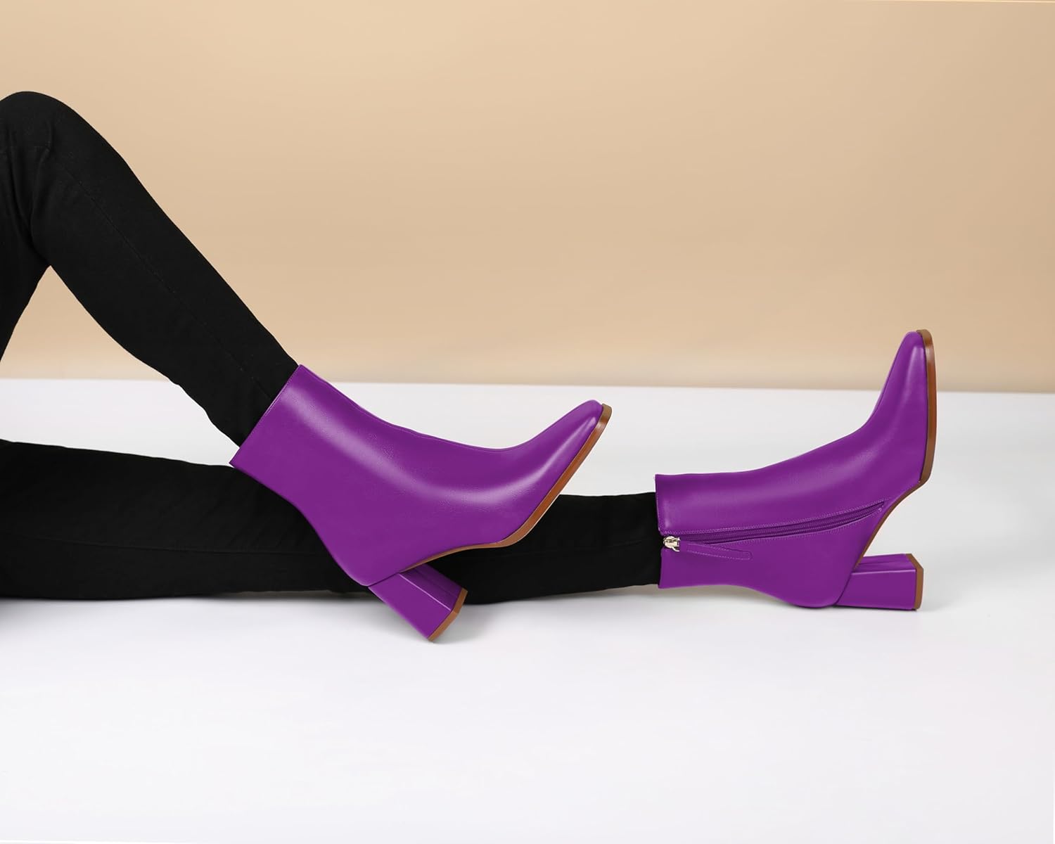 Eldof Ankle Boots Women Chunky Heel Square Toe High Heeled Gogo Short Booties Side Zipper 3 Inches - Image 4