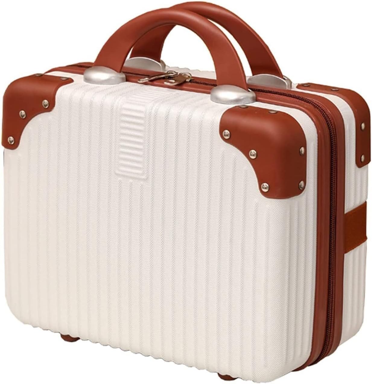 Yagzon ABS Hard Shell Cosmetic Travel Hand Luggage Portable Carrying Makeup Case Suitcase Organizer Box Vanity Mini Suitcase 14'' Books, Bottles, Clothes, Small Accessory Bag, 30 cm, No Wheels, Brown