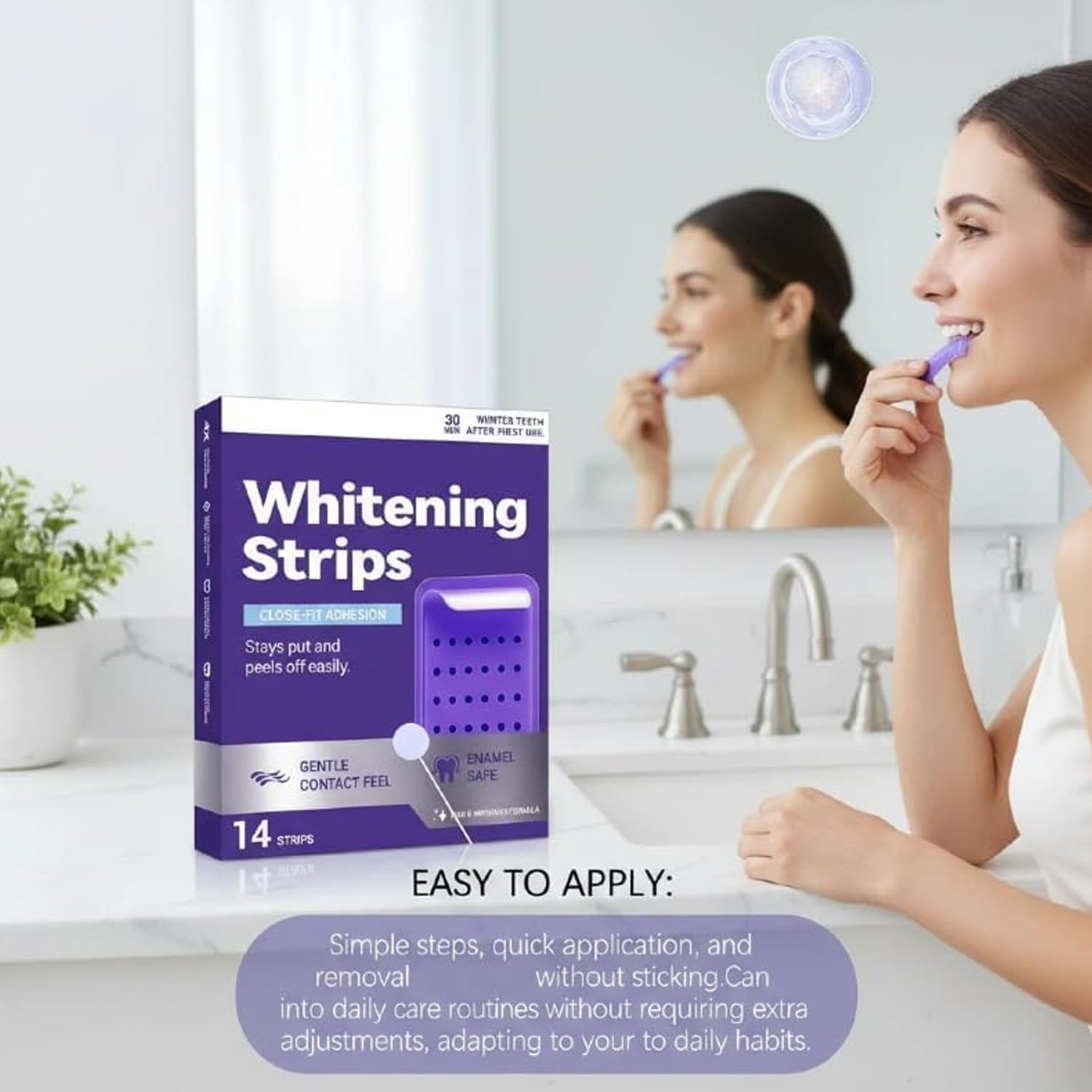 14 Pcs Purple Teeth Whitening Strips, Effectively Removes Surface Stains & Natural Shine,Fit for Daily Use, Enamel Safe,Comfortable Wear — view 3